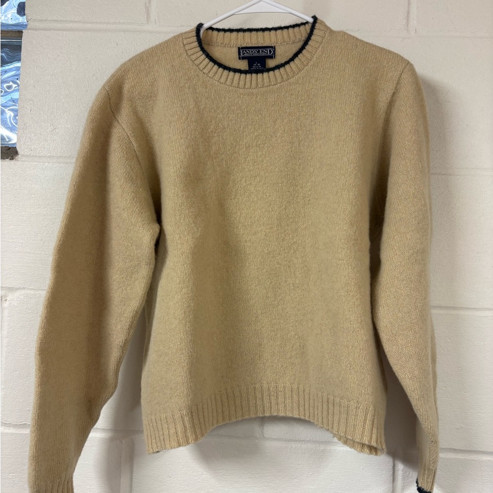 Lands' End Cream Crewneck Sweater with Dark Trim